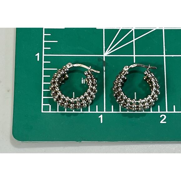 Sterling Silver Beaded Hoop Earrings – Ball Bead Granulated Design – Italy- 6.0g - Picture 11 of 13